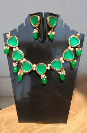 Kundan Necklace(Green) with earings