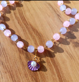 Pink and Purple beaded necklace with Shell Charm