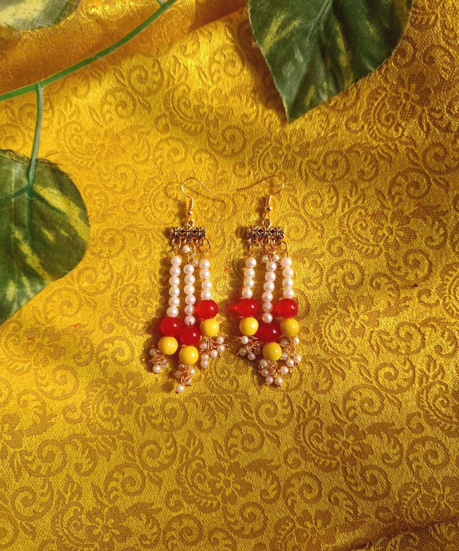 Red Yellow and White bead earrings