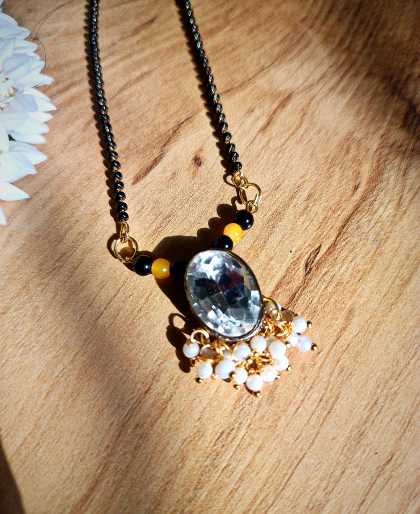 Black Yellow and White bead Mangalsutra