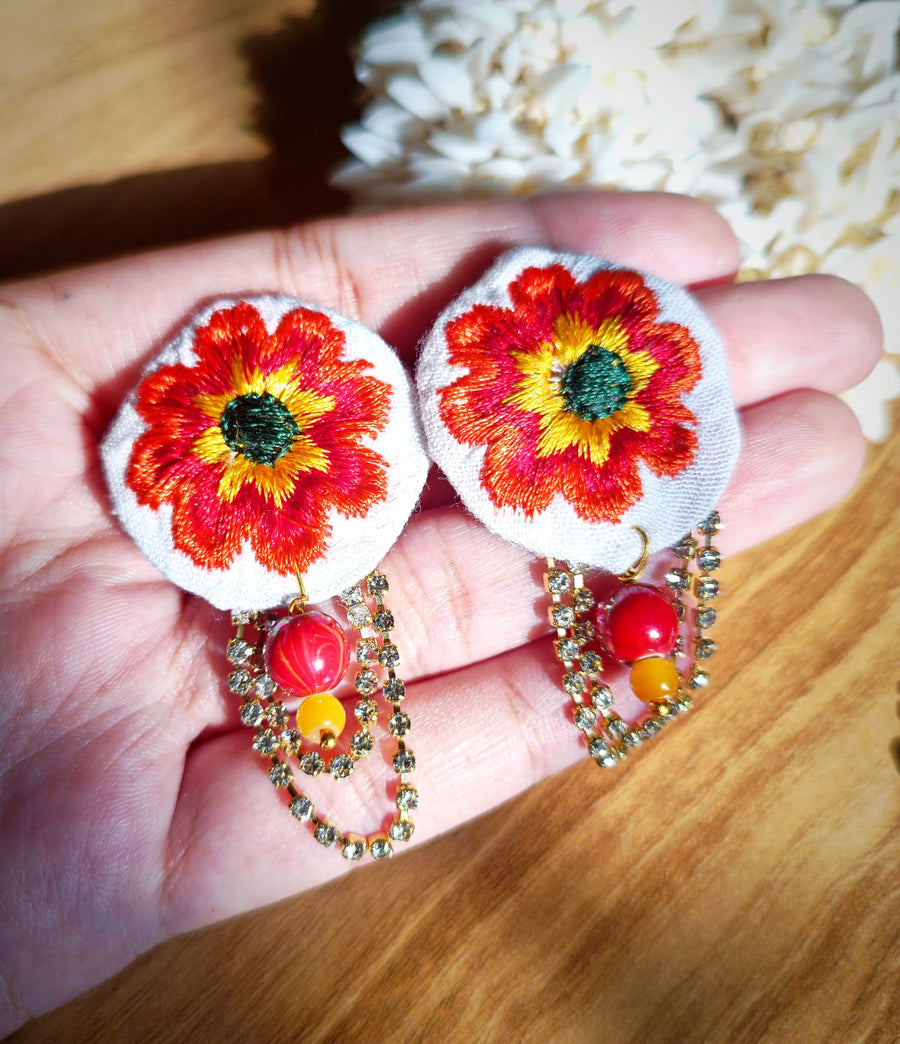 Red and Orange Fabric Earrings