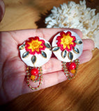 Red and Yellow Fabric Earrings