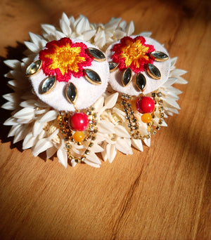 Red and Yellow Fabric Earrings