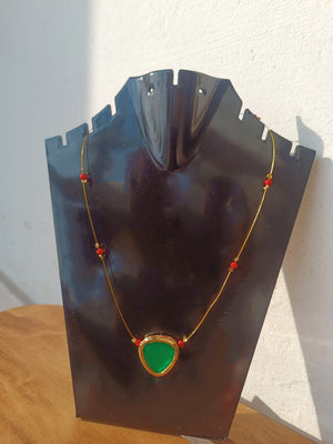 Green Kundan Invisible Pendant with Red beads