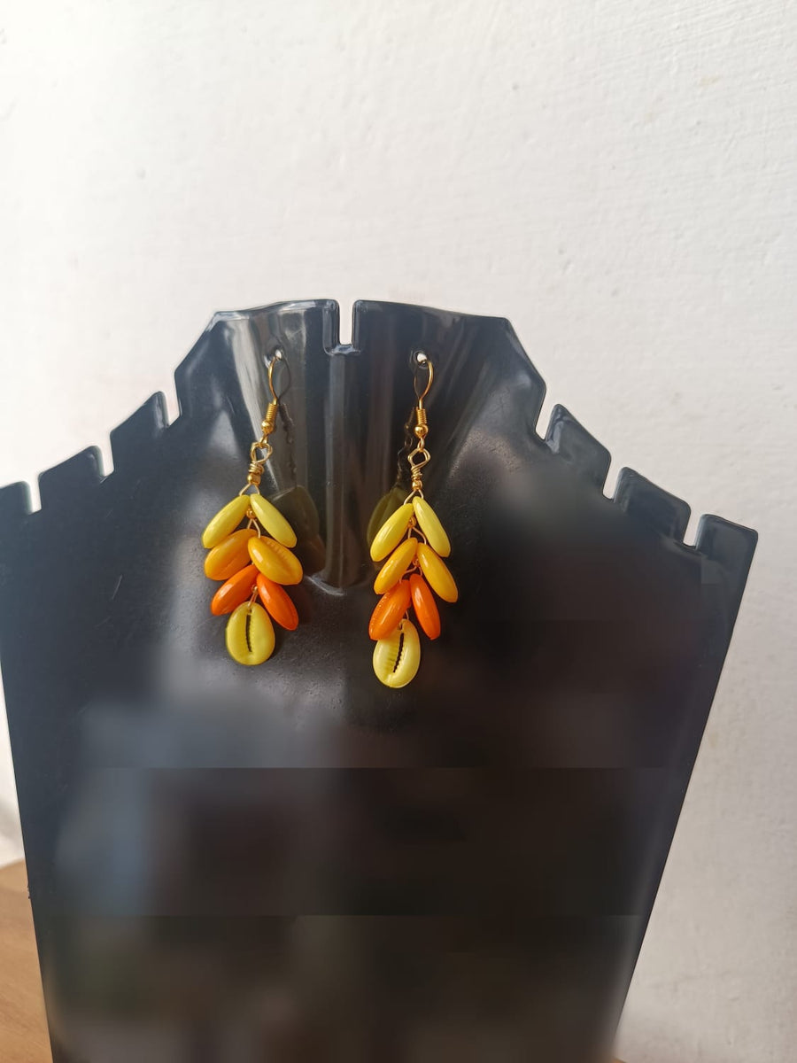 Yellow and Orange Cowrie Earrings